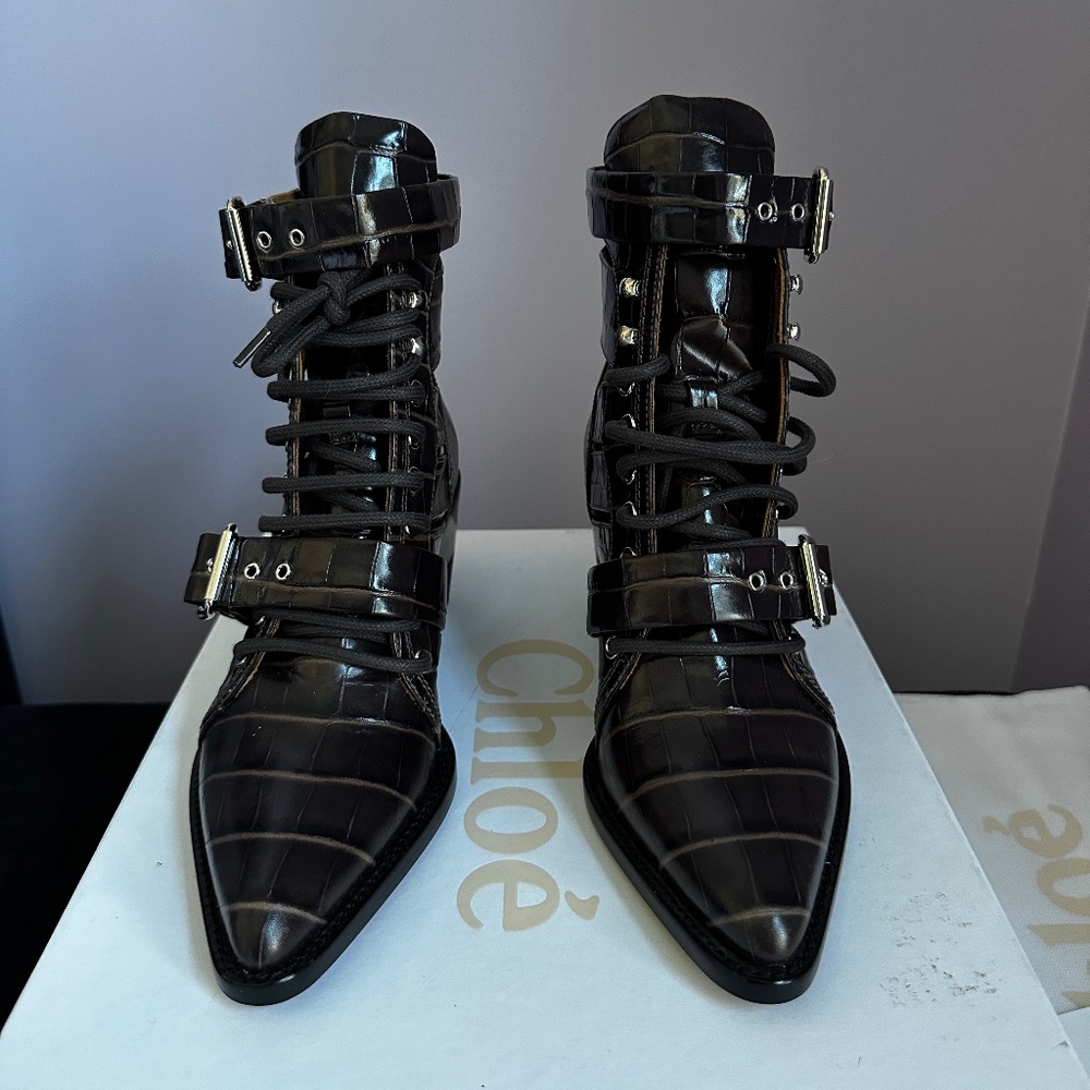 Chloe Brown Croc Rylee Boots - Picture 2 of 15